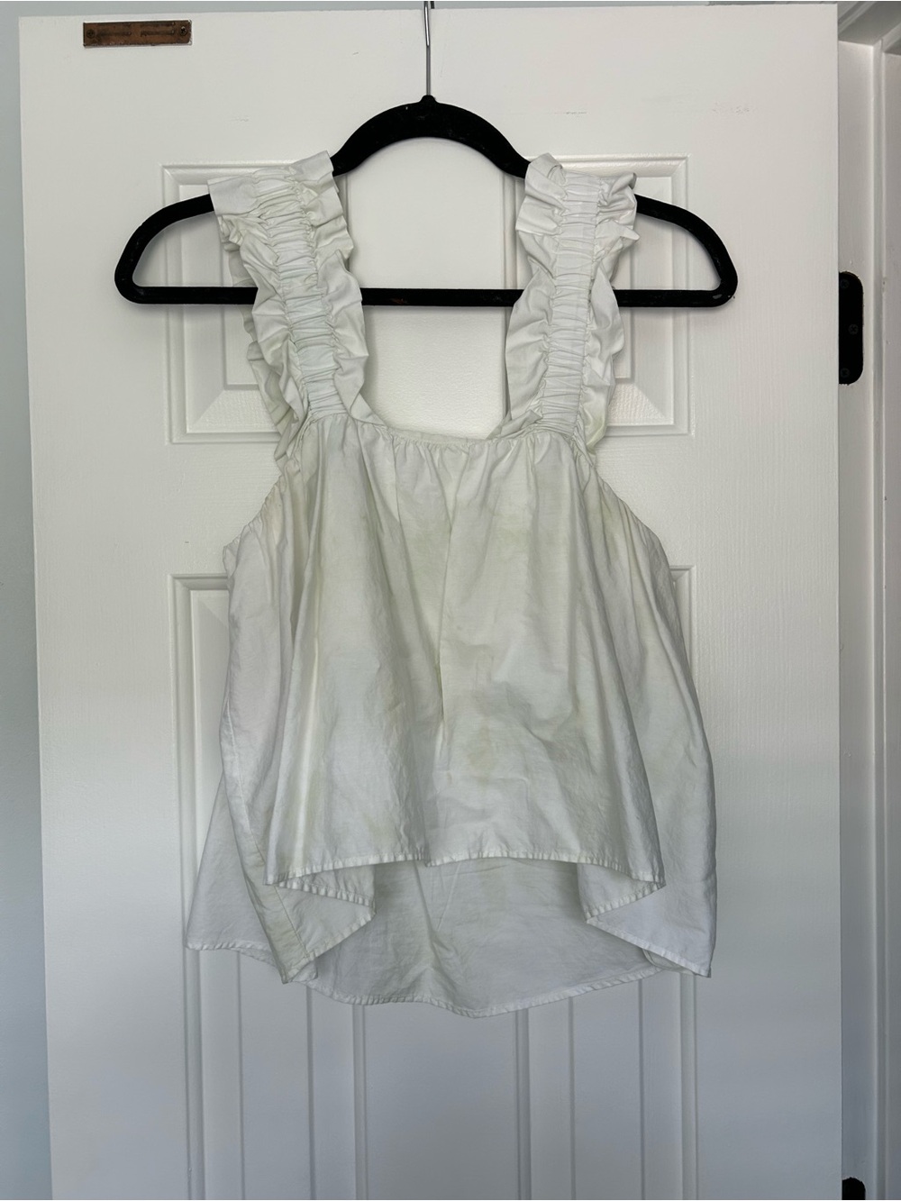 Zara Ruffled Strap White Women's Tank Top